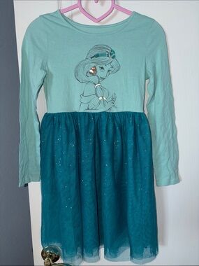 Disney Girls' Jasmine Teal and Aqua Long-Sleeve Tulle Dress